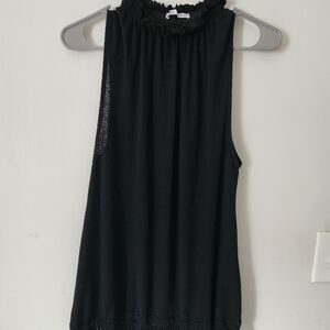 Zara Elegant Black Ruffle Neck Blouse